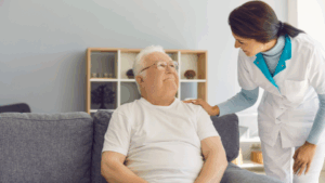 senior with caregiver